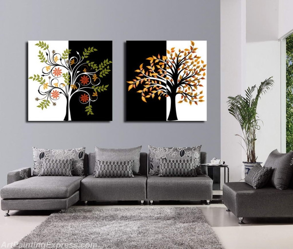 Flower Paintings Modern Wall Art Canvas Prints Set Of 2 FPM014