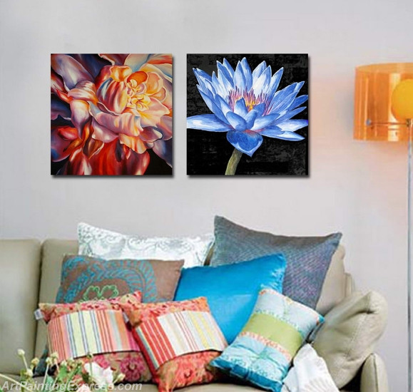 Flower Paintings Modern Wall Art Canvas Prints Set Of 2 FPM0178