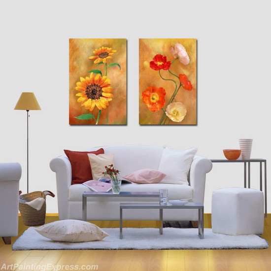 Flower Paintings Modern Wall Art Canvas Prints Set Of 2 FPM0180