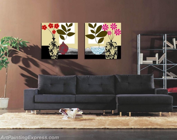 Flower Paintings Modern Wall Art Canvas Prints Set Of 2 FPM02