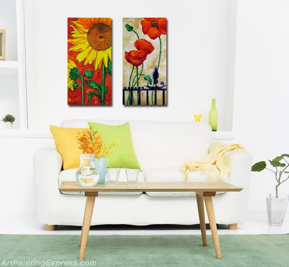 Flower Paintings Modern Wall Art Canvas Prints Set Of 2 FPM0206