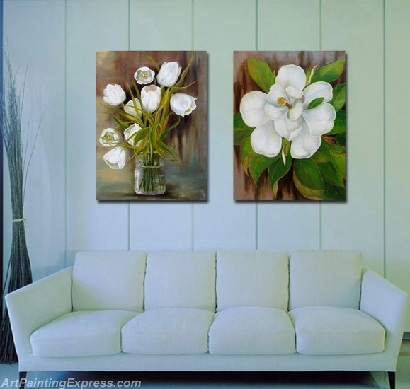 Flower Paintings Modern Wall Art Canvas Prints Set Of 2 FPM0209