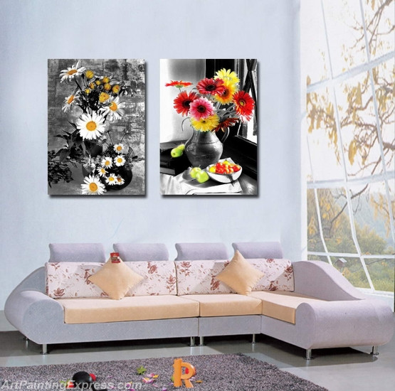 Flower Paintings Modern Wall Art Canvas Prints Set Of 2 FPM021