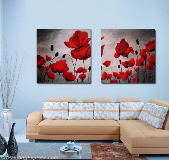 Flower Paintings Modern Wall Art Canvas Prints Set Of 2 FPM0212