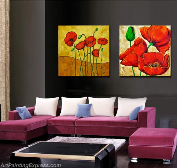 Flower Paintings Modern Wall Art Canvas Prints Set Of 2 FPM0213