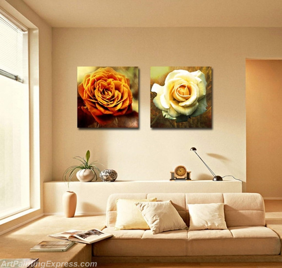 Flower Paintings Modern Wall Art Canvas Prints Set Of 2 FPM0214