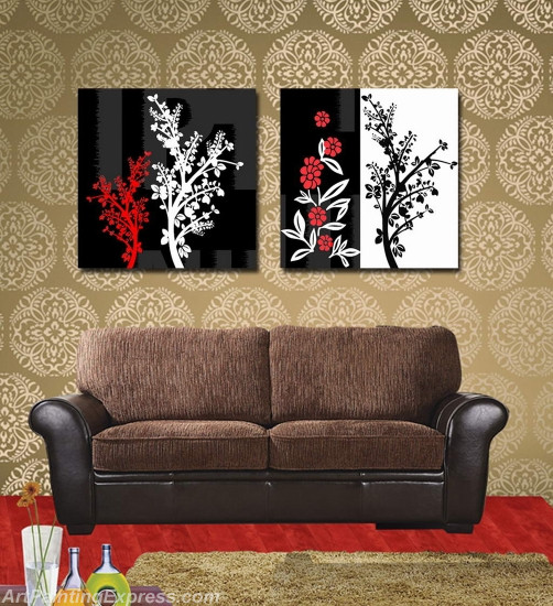 Flower Paintings Modern Wall Art Canvas Prints Set Of 2 FPM022