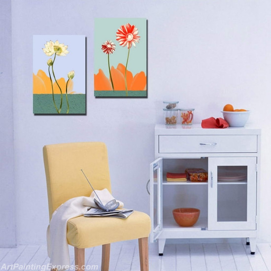 Flower Paintings Modern Wall Art Canvas Prints Set Of 2 FPM026