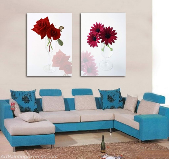 Flower Paintings Modern Wall Art Canvas Prints Set Of 2 FPM029