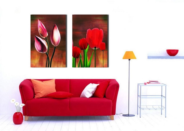 Flower Paintings Modern Wall Art Canvas Prints Set Of 2 FPM042