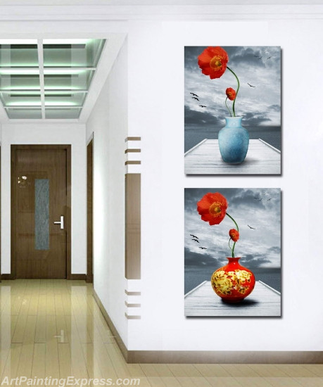 Flower Paintings Modern Wall Art Canvas Prints Set Of 2 FPM045