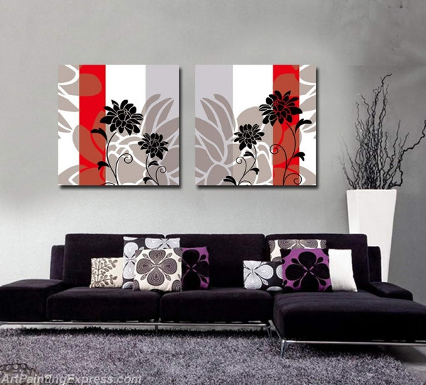 Flower Paintings Modern Wall Art Canvas Prints Set Of 2 FPM05