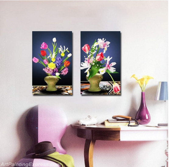 Flower Paintings Modern Wall Art Canvas Prints Set Of 2 FPM050