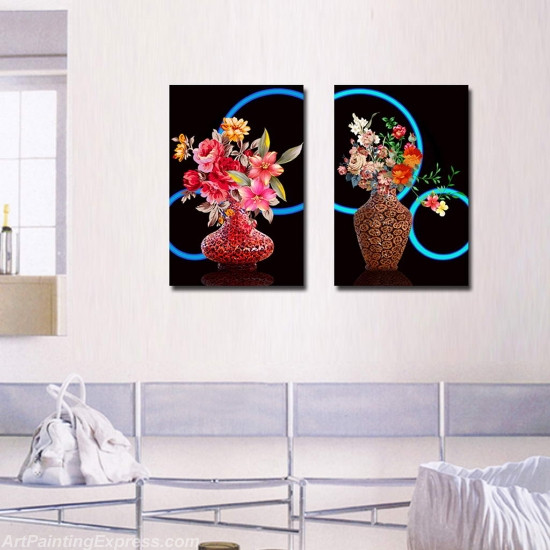 Flower Paintings Modern Wall Art Canvas Prints Set Of 2 FPM051