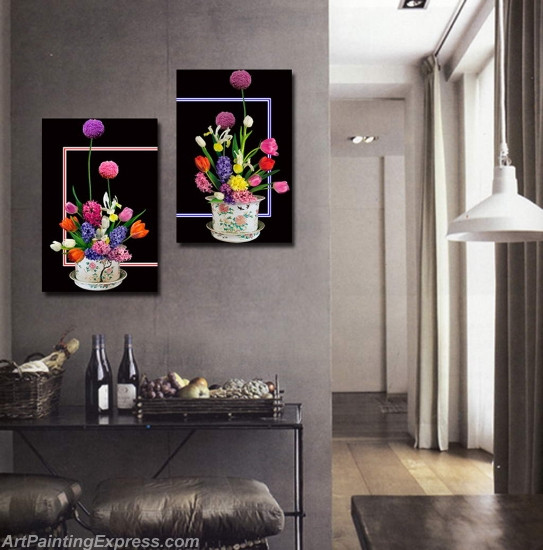 Flower Paintings Modern Wall Art Canvas Prints Set Of 2 FPM052