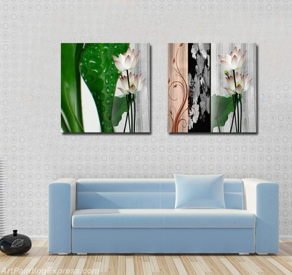 Flower Paintings Modern Wall Art Canvas Prints Set Of 2 FPM054