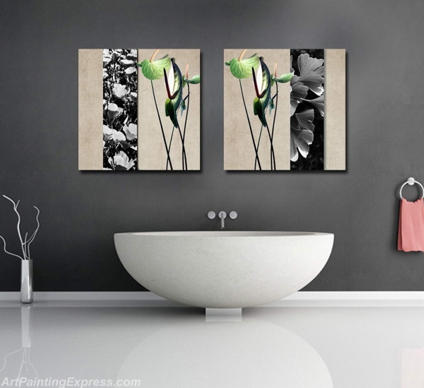 Flower Paintings Modern Wall Art Canvas Prints Set Of 2 FPM056