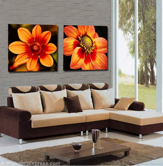 Flower Paintings Modern Wall Art Canvas Prints Set Of 2 FPM057