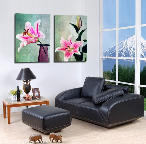 Flower Paintings Modern Wall Art Canvas Prints Set Of 2 FPM058