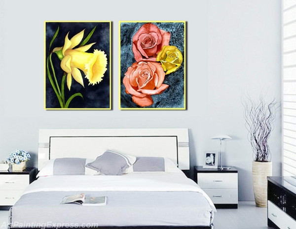 Flower Paintings Modern Wall Art Canvas Prints Set Of 2 FPM064