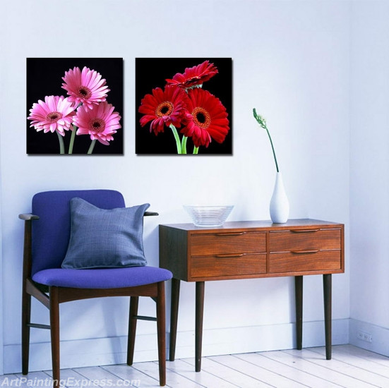 Flower Paintings Modern Wall Art Canvas Prints Set Of 2 FPM068