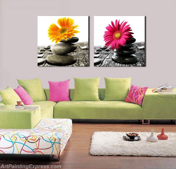 Flower Paintings Modern Wall Art Canvas Prints Set Of 2 FPM069