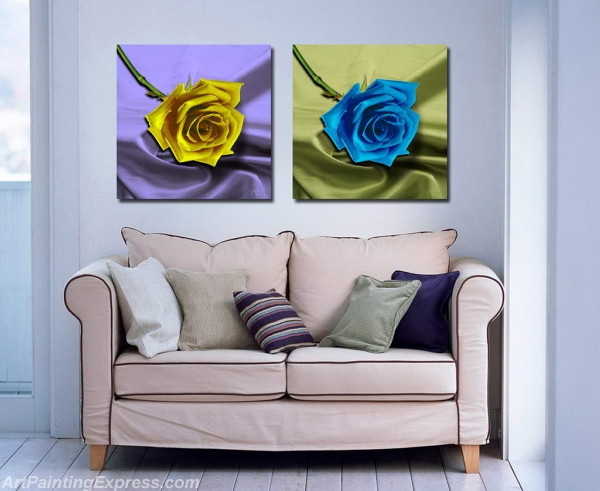 Flower Paintings Modern Wall Art Canvas Prints Set Of 2 FPM071