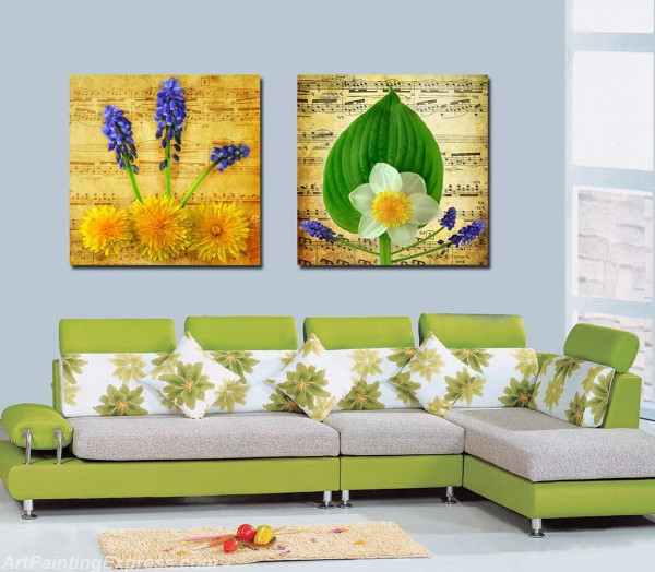 Flower Paintings Modern Wall Art Canvas Prints Set Of 2 FPM073