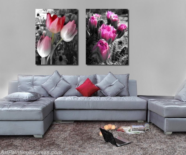 Flower Paintings Modern Wall Art Canvas Prints Set Of 2 FPM074