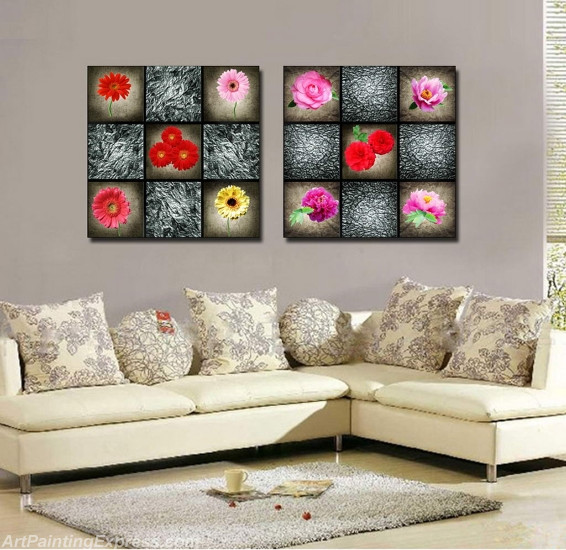 Flower Paintings Modern Wall Art Canvas Prints Set Of 2 FPM079