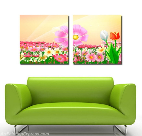 Flower Paintings Modern Wall Art Canvas Prints Set Of 2 FPM080