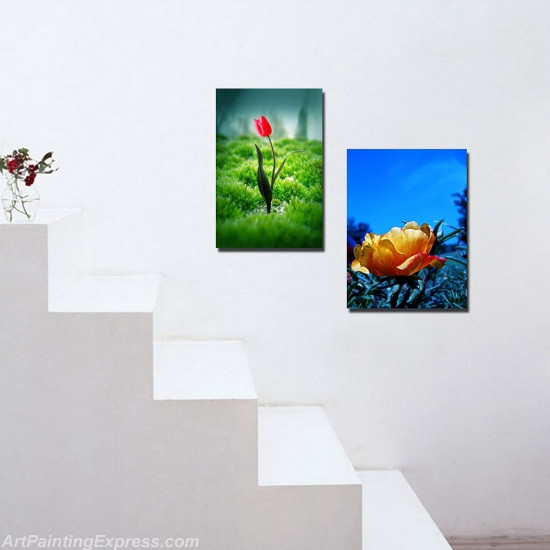 Flower Paintings Modern Wall Art Canvas Prints Set Of 2 FPW035