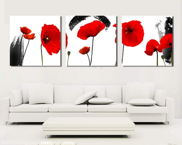 Flower Paintings Modern Wall Art Canvas Prints Set Of 3 FPM01