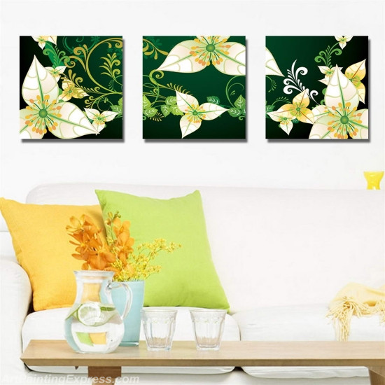 Flower Paintings Modern Wall Art Canvas Prints Set Of 3 FPM0110