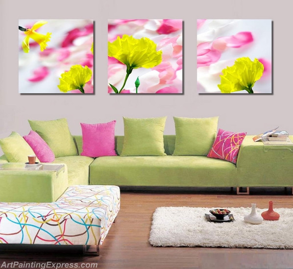 Flower Paintings Modern Wall Art Canvas Prints Set Of 3 FPM0136