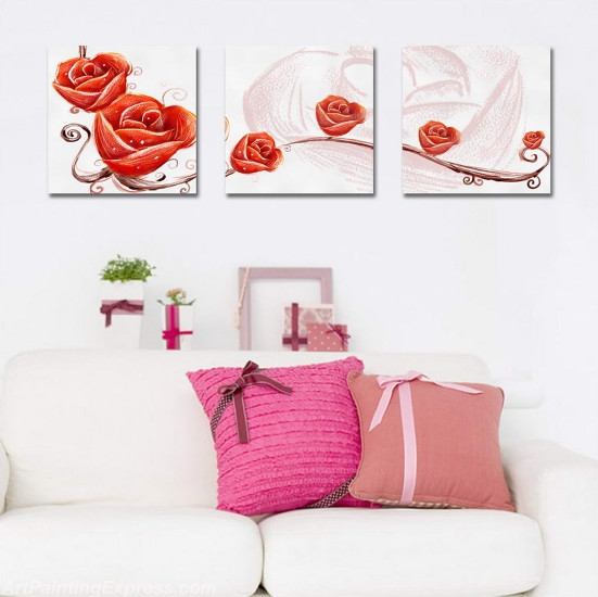 Flower Paintings Modern Wall Art Canvas Prints Set Of 3 FPM0147