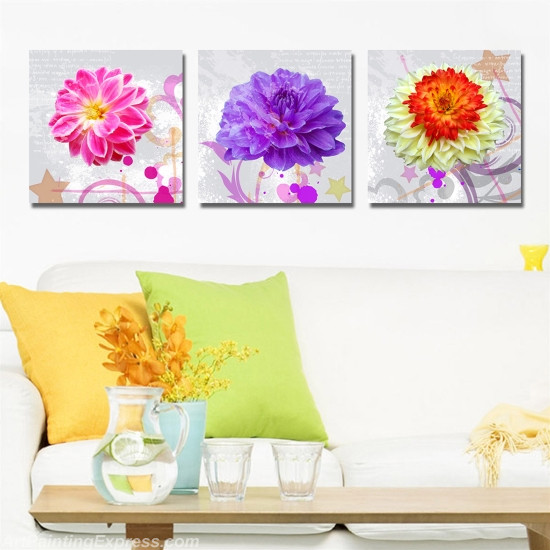 Flower Paintings Modern Wall Art Canvas Prints Set Of 3 FPM0149