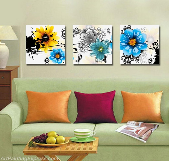 Flower Paintings Modern Wall Art Canvas Prints Set Of 3 FPM0153