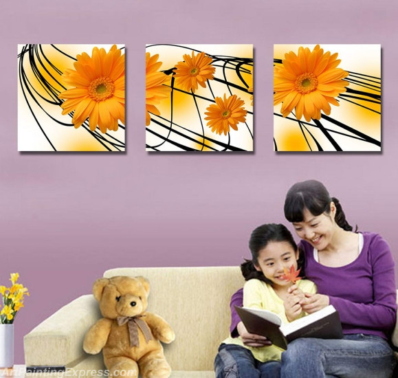 Flower Paintings Modern Wall Art Canvas Prints Set Of 3 FPM0154