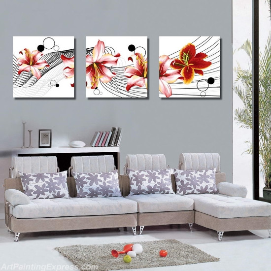 Flower Paintings Modern Wall Art Canvas Prints Set Of 3 FPM0158