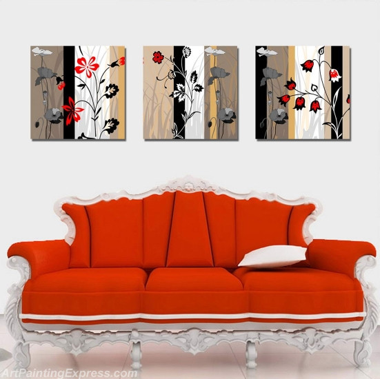 Flower Paintings Modern Wall Art Canvas Prints Set Of 3 FPM0167