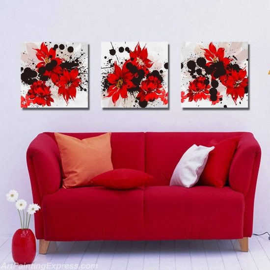 Flower Paintings Modern Wall Art Canvas Prints Set Of 3 FPM0169