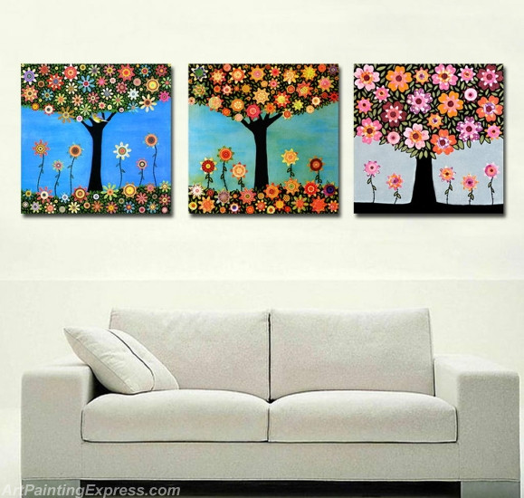 Flower Paintings Modern Wall Art Canvas Prints Set Of 3 FPM0172