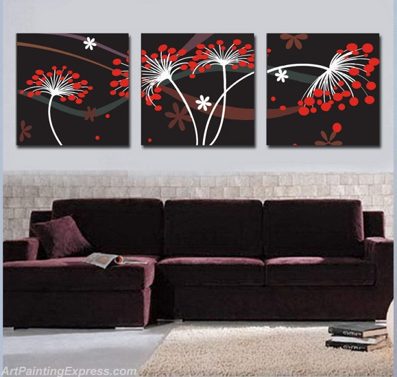 Flower Paintings Modern Wall Art Canvas Prints Set Of 3 FPM0174