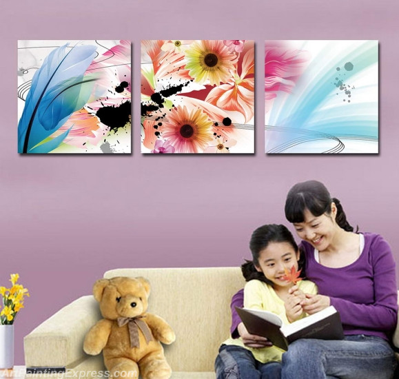 Flower Paintings Modern Wall Art Canvas Prints Set Of 3 FPM0175