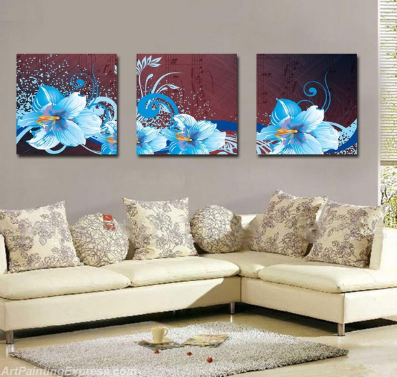 Flower Paintings Modern Wall Art Canvas Prints Set Of 3 FPM0177