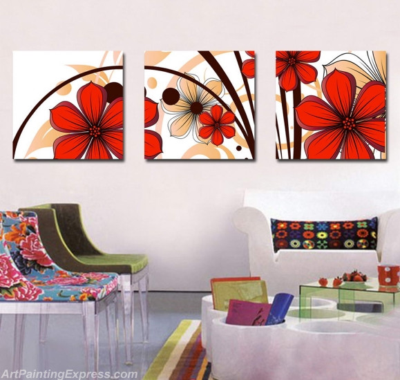 Flower Paintings Modern Wall Art Canvas Prints Set Of 3 FPM0186