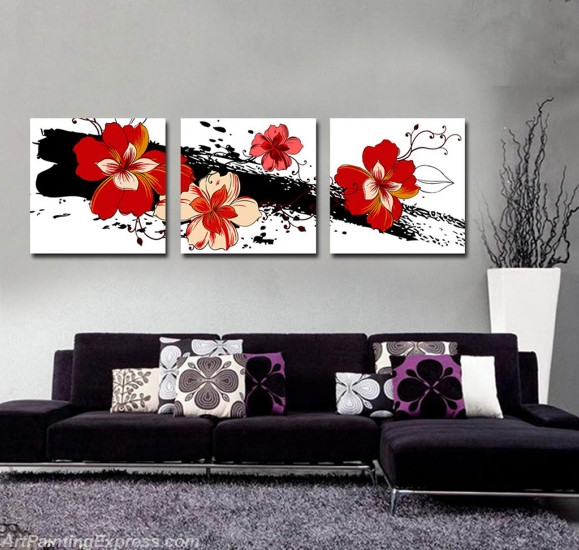 Flower Paintings Modern Wall Art Canvas Prints Set Of 3 FPM0188