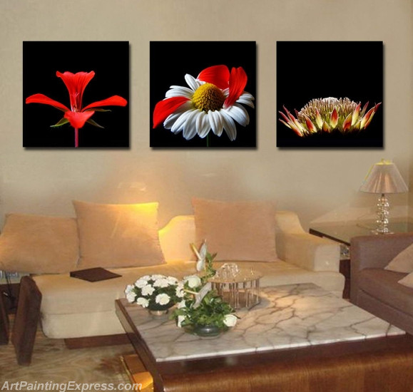 Flower Paintings Modern Wall Art Canvas Prints Set Of 3 FPM0189