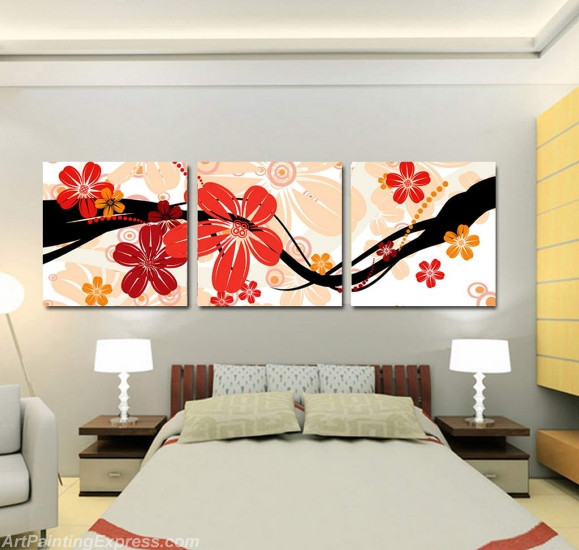 Flower Paintings Modern Wall Art Canvas Prints Set Of 3 FPM0192